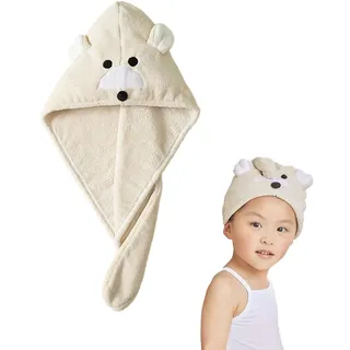 Kinder Mikrofaser Haarturban Mädchen Schnelltrocknend Haartrockentuch Turban mit Knöpfen Anti-Frizz Saugfähige Haar Handtuch Wrap Verdrehter Turban Kopfhandtuch Hut für alle Haartype