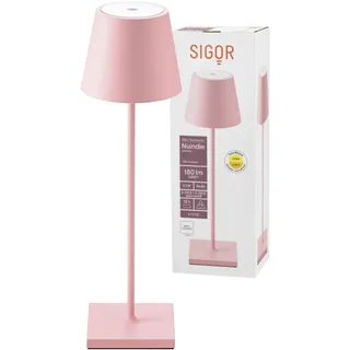 SIGOR Nuindie - Dimmbare LED Akku-Tischlampe Indoor & Outdoor, IP54 spritzwassergeschützt, Höhe 38 cm, aufladbar mit Easy Connect, 12 h Leuchtdauer, zartrosa