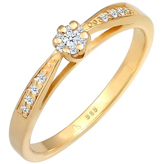 DIAMORE Ring Damen Blume Motiv Edel mit Diamant (0.16 ct.) Blume aus 585 Gelbgold