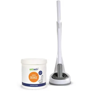 winwinCLEAN® Set: WC-Cleaner I Toilettenbürste, Klobürste mit antibakteriellem Bürstenkopf I Tropffreie WC Bürste für effektive Reinigung bis unter den Rand | inkl. WC Bürstengarnitur | Weiß/Grau