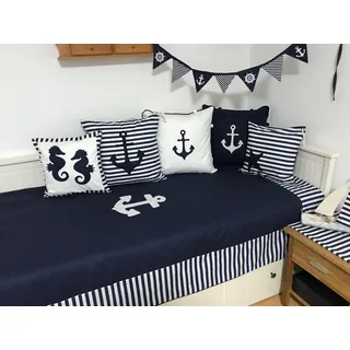 Ammerkind Tagesdecke Maritime Tagesdecke, weich wattiert (Volumenflies) aufwendig genäht, 100% Handarbeit blau