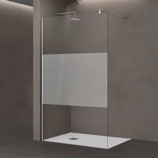 doporro Duschwand für Dusche Duschabtrennung 90x200cm Walk-In Dusche 10mm ESG-Sicherheitsglas Milchglas-Streifen inkl. Nanobeschichtung Bremen02MS