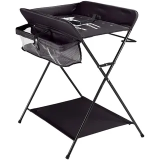Baby Badeende Wickel, Auflage Wickeltisch, klappbar Wickelkommode mit Auflage, platzsparend und Wickelkombination mit Ablagefläche und Aufbewahrungskorb, Traglast bis 15 kg (Schwarz)