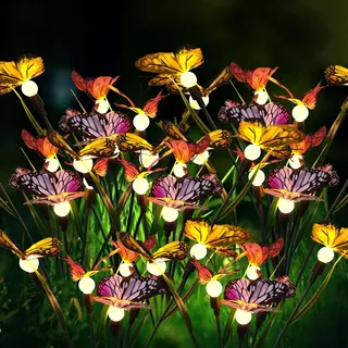 Schmetterling Glühwürmchen Solarlampen für Außen Garten, 2 Stück 10LED Schmetterling Glühwürmchen Solarleuchten Solar Garten Licht, IP65 Wasserdicht Solarleuchten für Hof, Terrasse, Gehweg Dekoration