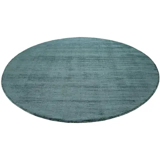 Teppich »Gil«, rund, handgewebt, seidig glänzend, schimmernde Farbbrillianz, Melangeeffekt, 11687830-0 petrol türkis 8 mm