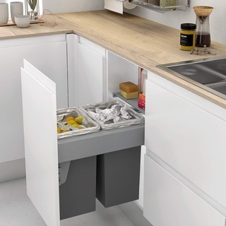 Herausnehmbarer Abfalleimer mit automatischer Öffnung für Küchenschrank, 2 Behälter mit 24 l, Recycling-Eimer, Breite 412 - 418 mm