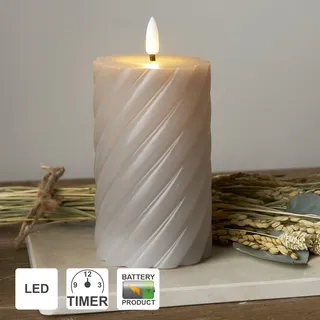 Star Trading Star Trading, LED Kerzen mit Timerfunktion Stumpenkerzen Grau LED Kerze mit Timer led Stumpenkerzen mit Timer Gedrehte Kerzen 2er Set Deko Kerzen Grau led Kerze