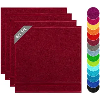 Lashuma Küchenhandtücher 50x50, Frottee Trockentücher 4er Set Rubin | 450 gsm Frottee aus 100% Baumwolle für Küche als Händehandtuch