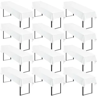 12 Stück Weiß Biertisch Tischdecke universal für 50cm u.70cm Biertische Hussen für Biertisch, Blickdichte Polyester Biertischhussen Biertisch-H... - Weiß