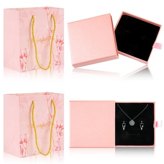 Schmuck Geschenkbox, 2 Stück Schmuckbox, Schmuckschatulle mit 2 Stück Geschenktasche, Schmuck Box, Schmuckbox Klein, Schmuckschachtel für Halskette Ring Geschenke Display Weihnachten