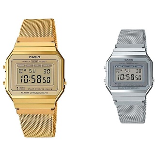 Casio Damen Digital Quarz Uhr mit Edelstahl Armband A700WEMG-9AEF & Damen Digital Quarz Uhr mit Edelstahl Armband A700WEM-7AEF
