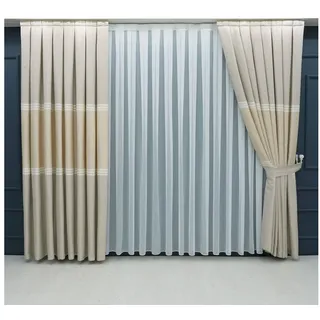 Gardinen by Justyna Vorhang Komplett-Set Vorhang Beige – Falten mit Store (5 St), Kräuselband, halbtransparent, Fertiggardine, Halbtransparent, Faltenband, Komplett-Set, Pflegeleicht beige 350 cm x 245 cm