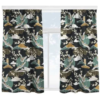 Bilderdepot24 Vorhang Gardine Orientalisch Tiere Asiatisches Muster Kranichen Türvorhang, Multifunktionsband (2 St), Samt, Schiebegardinen Küche Schlafzimmer Wohnzimmer Schiebevorhang bunt 130 cm x 300 cm