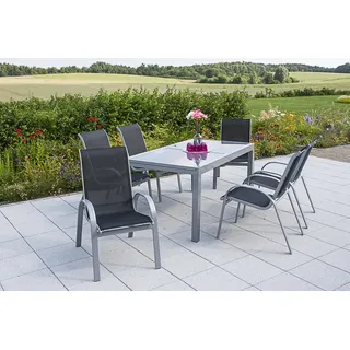 Merxx Amalfi Set 7-tlg. Tisch 220 x 90 cm inkl. Stapelsessel schwarz