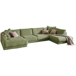 KAWOLA Wohnlandschaft U-Form Madeline Cord Longchair links olivgrün