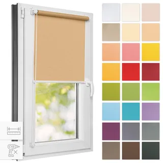 Estika Rollo für Fenster ohne Bohren - 70cm x 120cm - Beige - 25 Stofffarben, Klemmfix Montage, Fensterrollos für innen, Sichtschutz für Fenster und Balkontür (70 cm Stoffbreite)