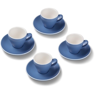 Terra Home 4er Espresso-Tassen Set - Blau, 90 ml, Matt, Porzellan, Dickwandig, Spülmaschinenfest, italienisches Design - Kaffee-Tassen Set mit Untertassen