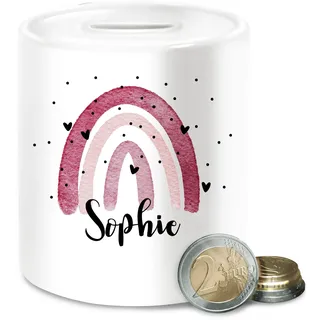 Spardose - Boho Regenbogen I Boho Rainbow - Unisize - Weiß - personalisierte spardosen kinderspardose Name Kita Keramik spartruhe Kinder Geburtsgeschenk Bohemian personalisierter sparbüchse