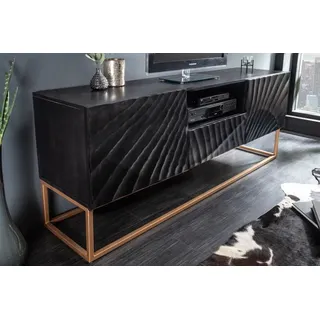 riess-ambiente TV-Board SCORPION 160cm schwarz, Massivholz · Lowboard · Metall · Wohnzimmer · 3D Schnitzereien schwarz