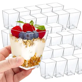 ASSUGO 50 Stück dessertgläser,5OZ/160ML dessertbecher plastik,eisbecher,Wiederverwendbar Quadratischer dessertgläser,für Zuhause dessert, Pudding, Mousse,buffet zubehör