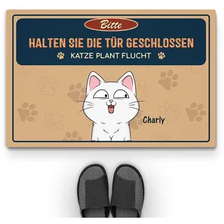 Geschenke Mall Personalisierte Fussmatte - Bitte Tür Geschlossen Halten Katzen Planen Ihren Ausbruch - Fussmatte Mit Namen, Fussmatte Selbst Gestalten, Fussmatte Katzen Personalisiert (#1, Modell #1)