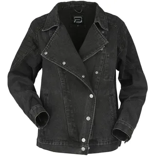 RED by EMP Damen schwarze Jeansjacke mit breitem Kragen - Oversized Biker-Style - M