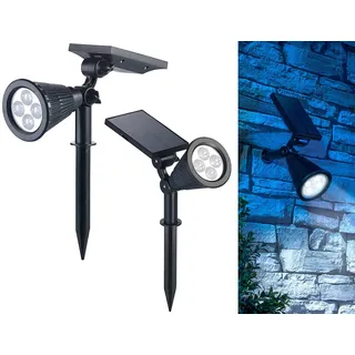 Luminea Gartenspots Solar: 2er-Set Solar-LED-Garten-Spots mit Erdspieß, 200 Lumen, 1,5 Watt, IP44 (Solarspot außen, LED Gartenspot, Baum)