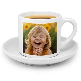 Personalisierte Espressotasse mit Foto – Weiße Kaffeetasse aus Keramik mit Untertasse – Farbdruck auf individuell gestaltbarer Tasse