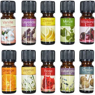 10 Duftöle im Set für Duftlampen Raumduft Lufterfrischer u.a. Vanille Zitrone Diffuser Raumklima Aroma-Öl