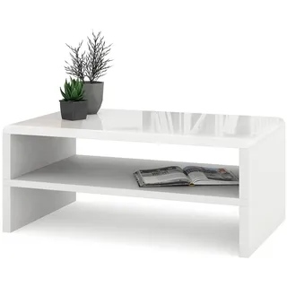 Mazzoni Couchtisch Design Rock Tisch Weiß Hochglanz / Weiß matt Wohnzimmertisch 100x60x43 weiß