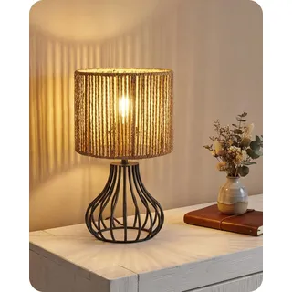 Nachttischlampe Tischlampe Rattan Schwarz LED Beleuchtung Wohnraum E27 2700K