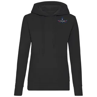 Blondie & Brownie Hoodie Damen Top Gun Brust Stick F-14 Tomcat Vintage Film Kino Maverick mit Kapuze, Bestickt schwarz L