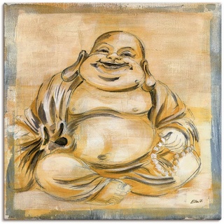 Artland Wandbild Fröhlicher Buddha I, Religion (1 St), als Leinwandbild, Poster, Wandaufkleber in verschied. Größen beige 70 cm x 70 cm