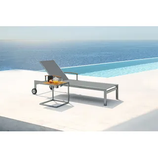 OUTFLEXX Sonnenliegen-Set, taupe, Edelstahl/Teak, 195,5x74x35cm, mit Armlehnen, inkl. Beistelltisch 45x45cm, FSC®-zertifiziertes Produkt
