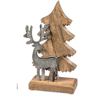 formano Weihnachtsdeko Geschenke und Dekoration zu Weihnachten Hirsch mit Baum 26cm aus massivem Alu Mango-Holz