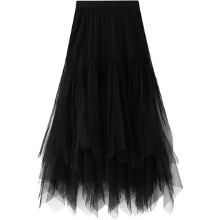 Damen Tüllrock A-Linie Maxi Tutu Rock Langer Tüllrock Hochtailliert | Mehrere leichte Tülllagen verleihen dem Rock ein schönes Volumen und einen romantischen Ballett-Look.