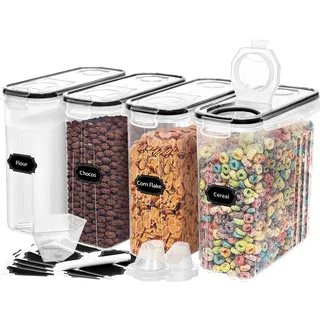 Skroam 4L Vorratsdosen Set mit 4, Müsli Schüttdose & Frischhaltedosen, BPA frei Kunststoff Vorratsdosen luftdicht, für Getreide, Mehl, Zucker