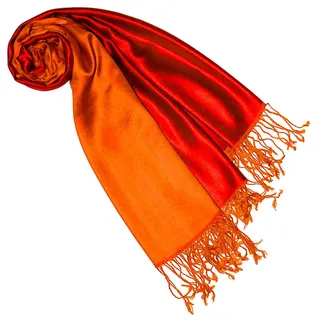 Lorenzo Cana Pashmina Wendeschal 70% Seide 30% Viskose Schaltuch 70 x 190 cm zweifarbig Schal Stola wendbar Double Face Damenschal rot orange 7862077 - 70 x 190 cm