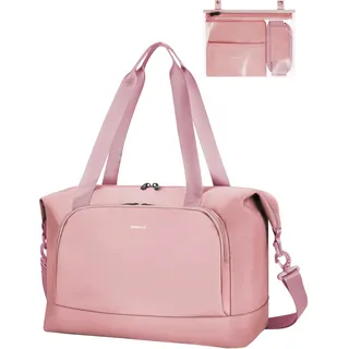 ECOHUB 30L Faltbare Reisetasche Handgepäck, Untersitz Handgepäck Tasche für Flugzeug, Easyjet handgepäck 45x36x20 Mit Abnehmbar Nass-Tasche, Recyceltes PET Weekender Damen, Patent Anhängig(Rosa)