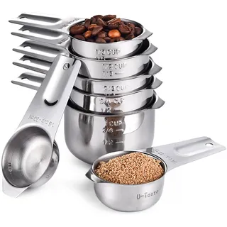 U-Taste 18/8 Edelstahl Messbecher 7 Stück, Cup Messbecher mit Breiter Griff zum Backen Kochen Küche für Trockene und Flüssige Zutaten, 30ml 60ml 80ml 120ml 160ml 180ml 240ml (Silber)