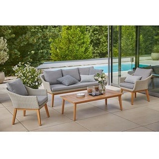 Sunfun Loungemöbel-Set Paula XL  (4 -tlg., Aluminium/Akazie/Polyrattan, Hellgrau)