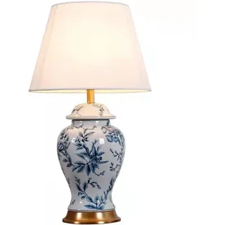 FAZRPIP Chinesische Tischleuchte Blau und Weiß Porzellan glasierte Keramik Tischlampe China Antik Jingdezhen Porzellan Schlafzimmer Nachttischlampe Kreative handbemalte Vase Schlafzimmer