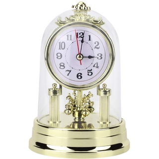 VIFERR Tischuhr Retro Runde Stille Wecker Europäisch Retro-Stil Wohnzimmeruhr Digitaler Wecker Uhr Vintage Antike Stille Tischuhr für Wohnzimmer Schlafzimmer Büro Dekoration (Gold)
