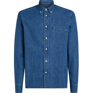 Jeanshemd TOMMY HILFIGER "DENIM RF SHIRT", Herren, Gr. XL, N-Gr, blau (dunkelblau denim), Denim/Jeans, Obermaterial: 100% Baumwolle, unifarben, casual, regular fit hüftlang, Langarm Ärmel mit Ärmelschlitz 1-Knopf-Manschette, Hemden, mit Brusttasche