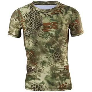 KAISUN Herren Militär-T-Shirt Outdoor Python Camouflage Unterhemd Sommer Slim Fit Rundhals Top Print Shirt, Radfahren Kurzarm Angelanzug (Color : Green Python, Size : XL)