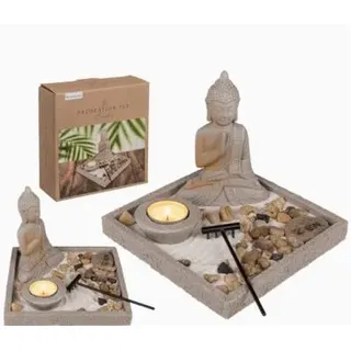 Avilia Zen-Garten für Schreibtisch mit Sand und Kerze – Zen-Garten mit Buddha und Stein, ideal als Dekoration für Zuhause und Büro, aus Beton, 18 x 18 x 15 cm