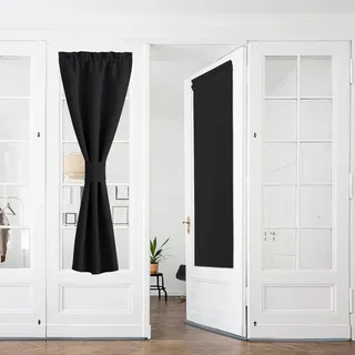PONY DANCE Scheibengardinen Lang Blickdichte Vorhänge Wohnzimmer Bistrogardine 2er Set Verdunklungsvorhänge Französischer Türvorhang mit Stangedurchzug B 60 x H 240 cm, Schwarz