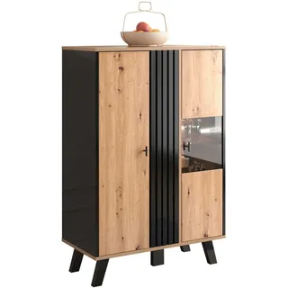 BlingBin Vitrine Beistellschränke Sideboard (1-St., mit Glas und LED-Beleuchtung) 80 x 120 x 40 cm schwarz 80 cm x 120 cm x 40 cm