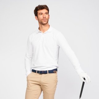Herren Golf Poloshirt langarm - MW500 weiss, weiß, M