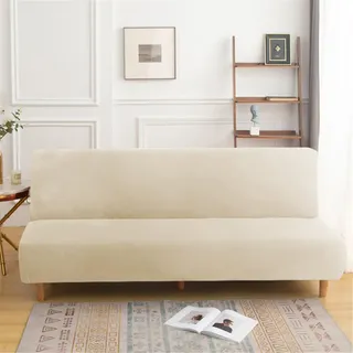 Surwin Sofabezug ohne Armlehnen 2/3 Sitzer, Einfarbig Stretch Armlose Clic Clac Sofabettüberzug Sofahusse Schonbezug Protector für Klappcouch Schlafsofa Wohnzimmer Deko (Weiß,190-210cm)